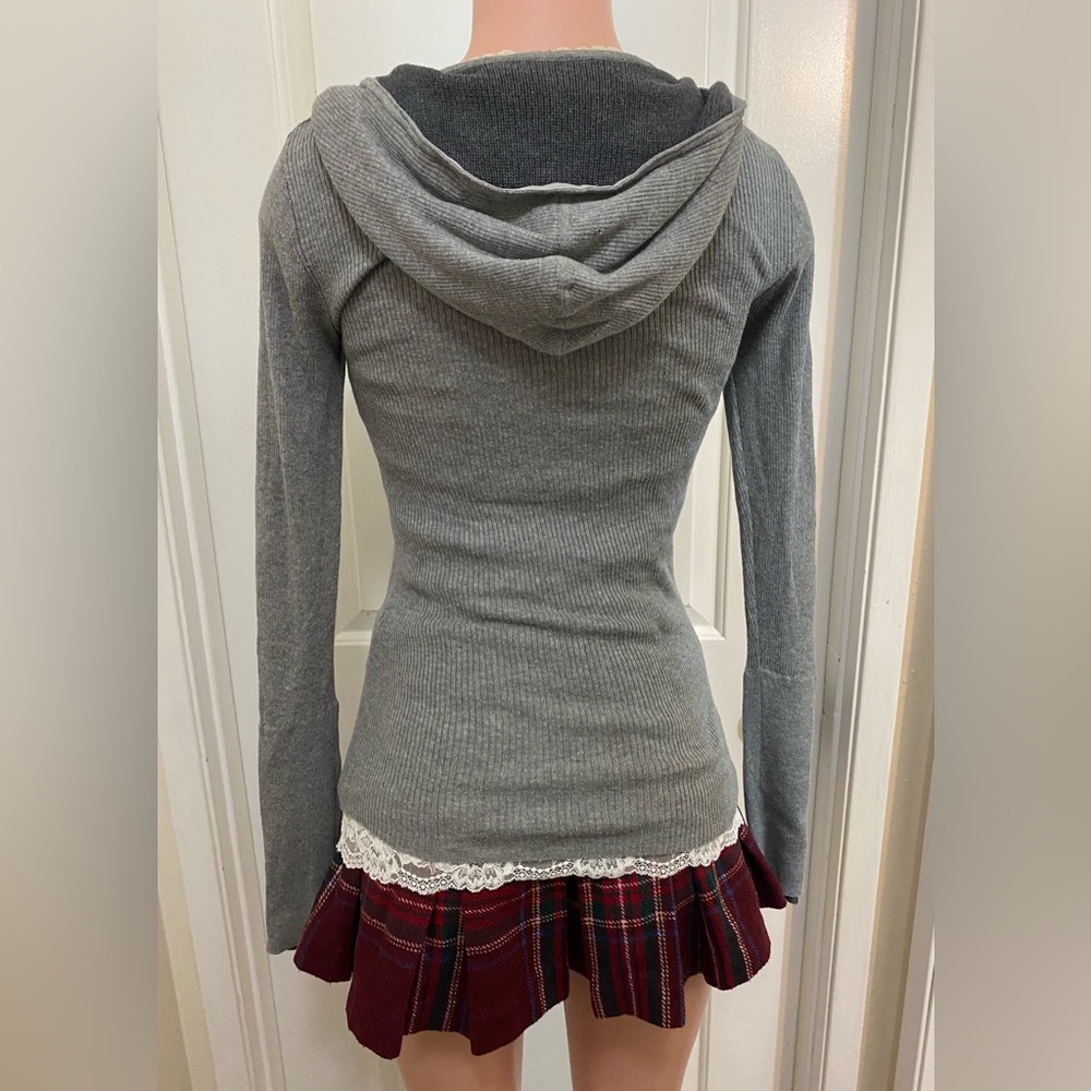 Vintage y2k Abercrombie grey button up ribbed hooded long sleeve top - Picture 11 of 15